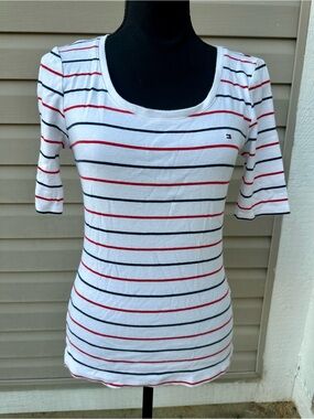 Tommy Hilfiger White Tee with Red and Navy Stripe